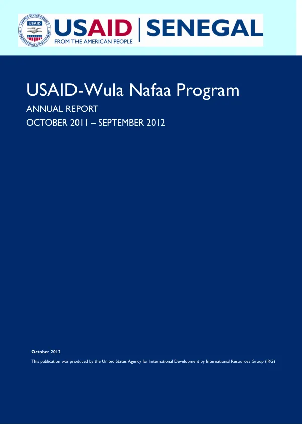 USAID-Wula Nafaa Program ANNUAL REPORT OCTOBER 2011 – SEPTEMBER 2012