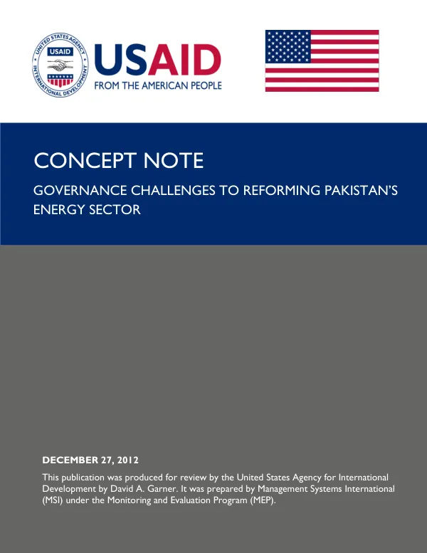 Concept Note - Governance Challenges to Reforming Pakistan"s Energy Sector