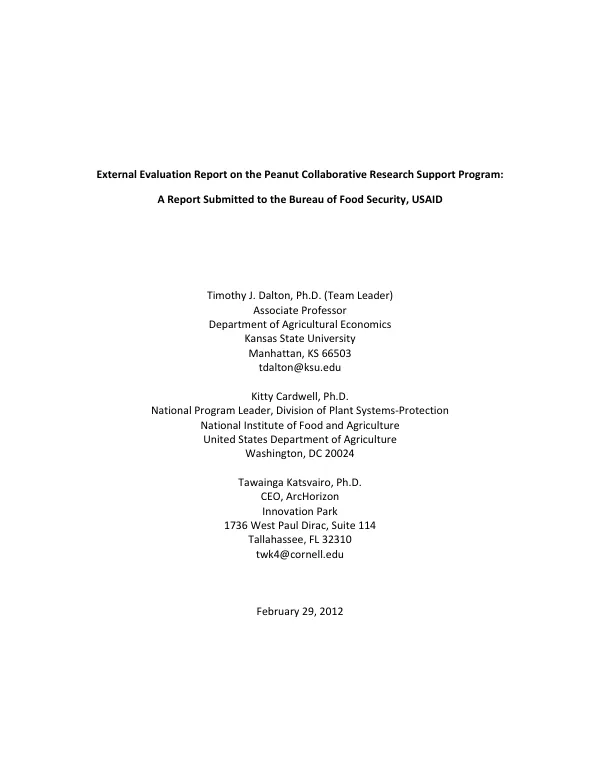 External evaluation report on the peanut collaborative research support program : a report submitted to the Bureau of Food Security, USAID