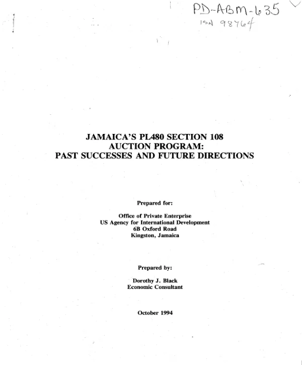 Jamaica"s PL480 section 108 auction program : past successes and future directions