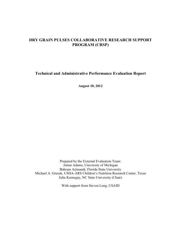 Dry grain pulses collaborative research support program (CRSP) : technical and administrative performance evaluation report