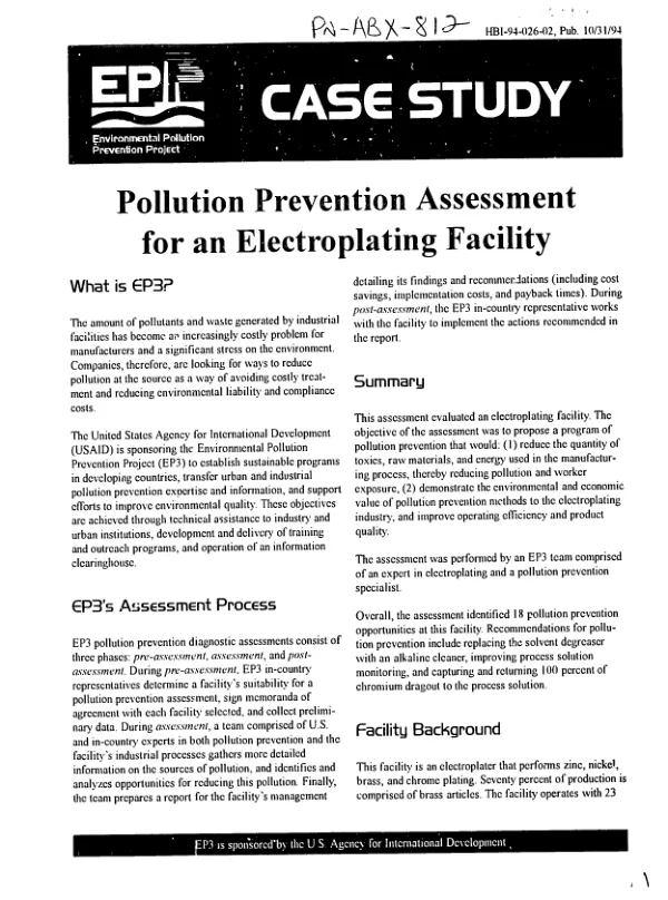 Pollution prevention assessment for an electroplating facility
