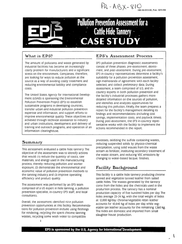 Pollution prevention assessment for a cattle hide tannery