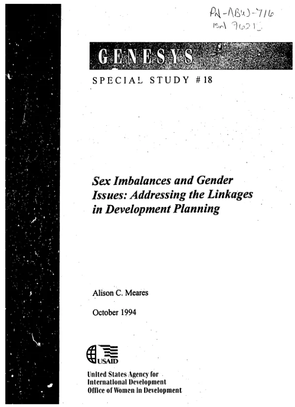 Sex imbalances and gender issues : addressing the linkages in development planning