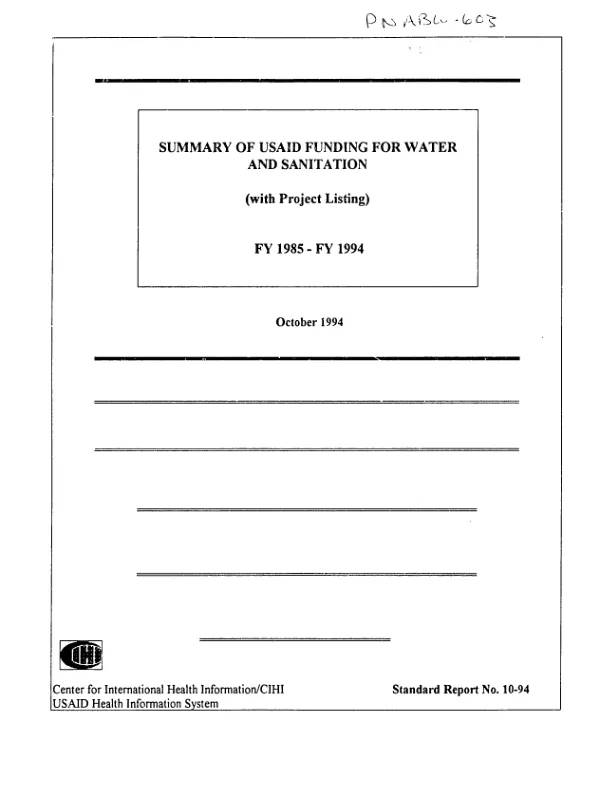 Summary of USAID funding for water and sanitation (with project listing), FY 1985-FY 1994