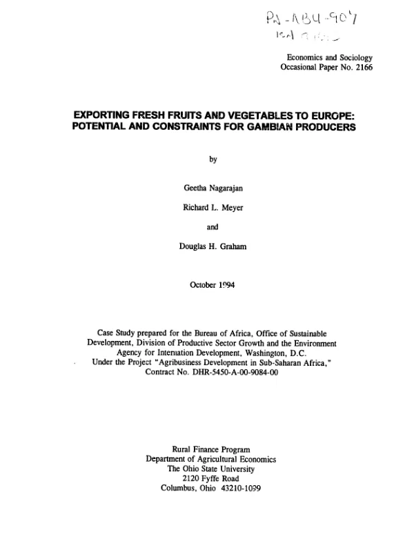 Exporting fresh fruits and vegetables to Europe : potential and constraints for Gambian producers