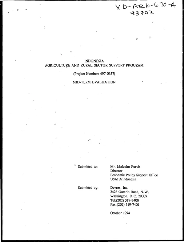 Indonesia agriculture and rural sector support program (project number 497-0357) : mid-term evaluation