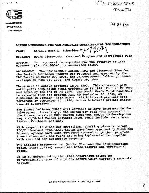 RDO/C close out : combined program and operational plan -- FY 1996