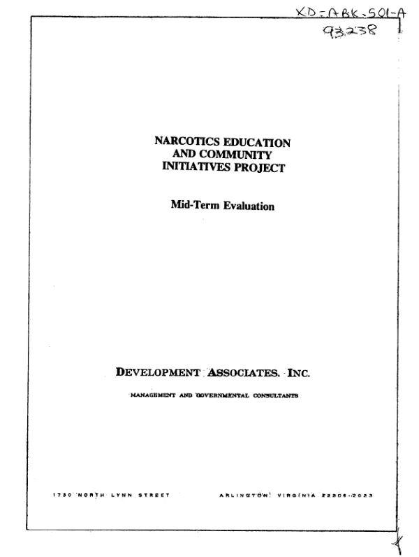 Narcotics education and community initiatives project : mid-term evaluation