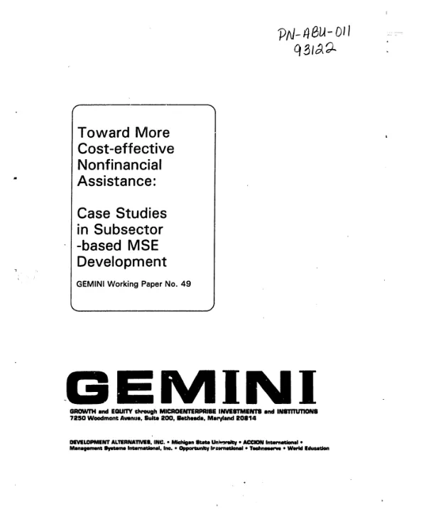 Toward more cost-effective nonfinancial assistance : case studies in subsector-based MSE [micro and small enterprises] development