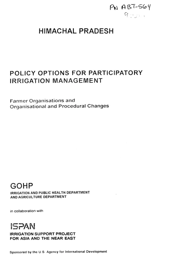 Himachal Pradesh : policy options for participatory irrigation management -- farmer organisations and organisational and procedural changes