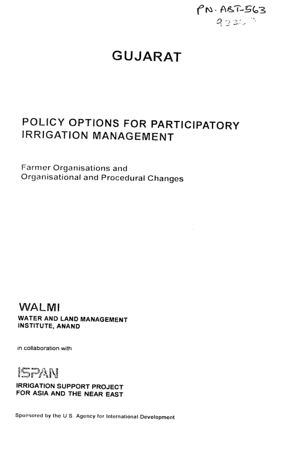 Gujarat[, India] : policy options for participatory irrigation management -- farmer organisations and organisational and procedural changes