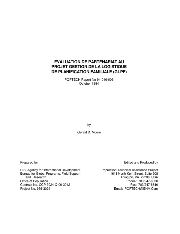 Evaluation de partenariat au project gestion de la logistique de planification familiale (GLPF)