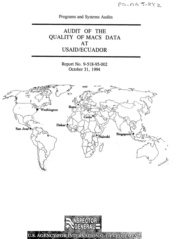 Audit of the quality of MACS [mission accounting and control system] data at USAID/Ecuador
