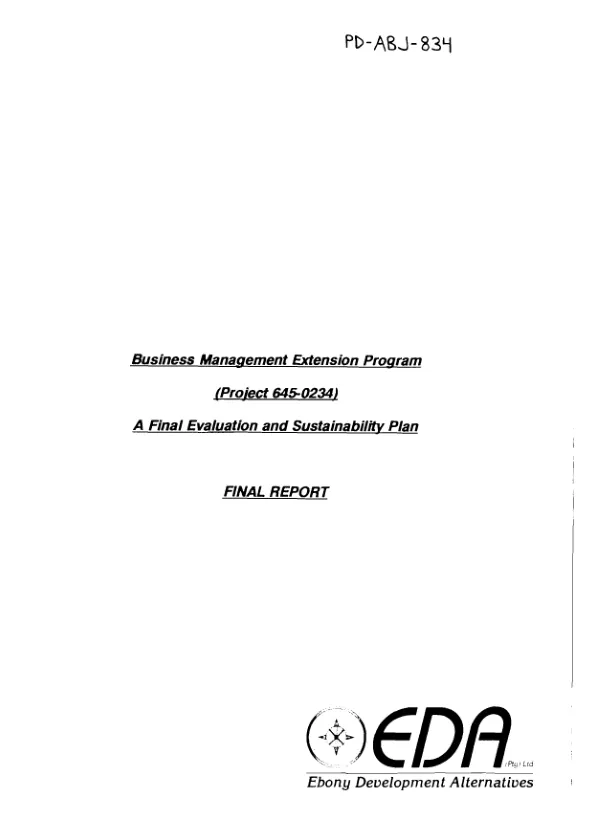 Business management extension program (project 645-0234) : a final evaluation and sustainability plan -- final report