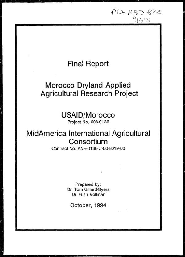 Final report : Morocco dryland applied agricultural research project