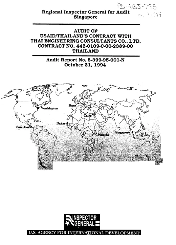 Audit of USAID/Thailand"s contract with Thai Engineering Consultants Co., Ltd. -- contract no. 442-0109-C-00-2389-00 -- Thailand