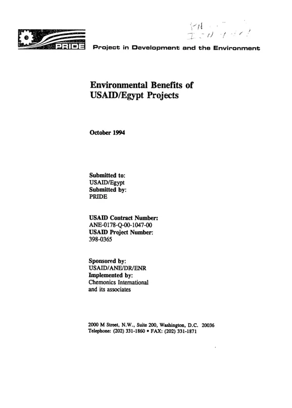 Environmental benefits of USAID/Egypt projects