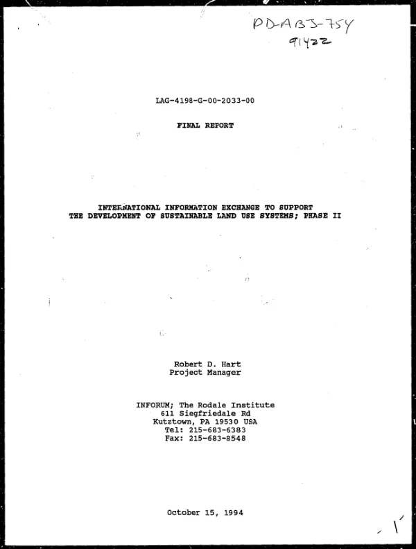 LAG-4198-G-00-2033-00 final report : international information exchange to support the development of sustainable land use systems; phase II