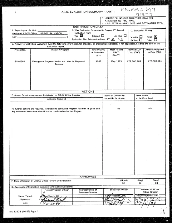 Emergency program : health and jobs for displaced persons