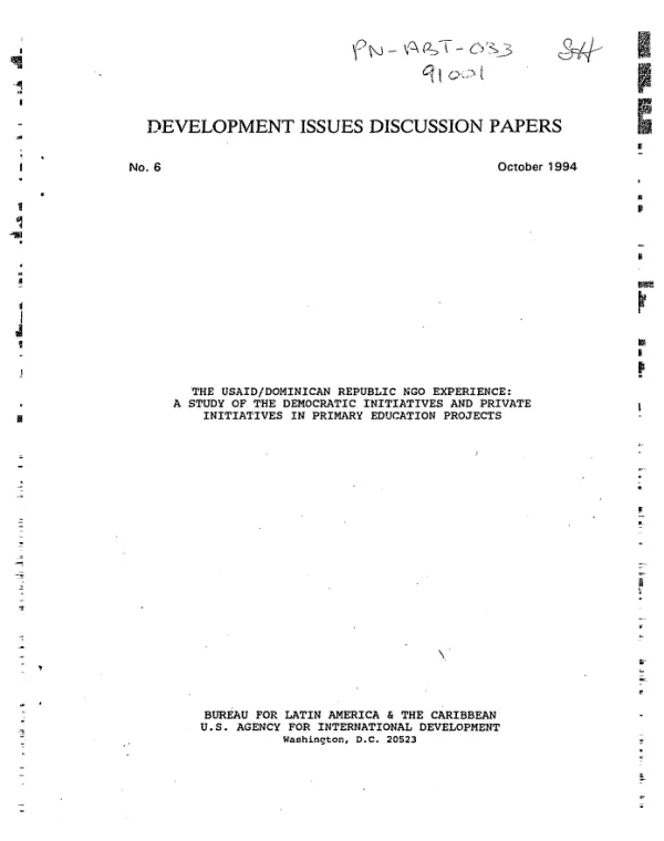 USAID/Dominican Republic NGO experience : a study of the democratic initiatives and private initiatives in primary education projects