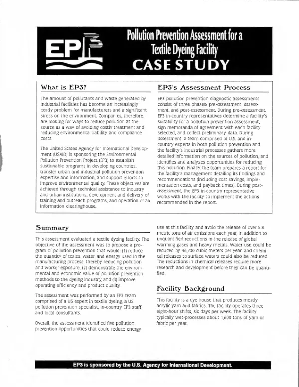 Pollution prevention assessment for a textile dyeing facility