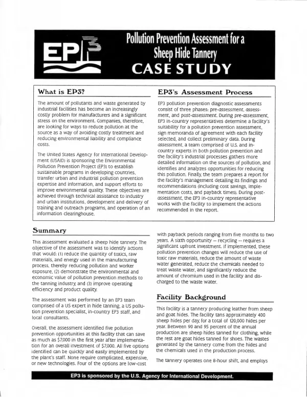 Pollution prevention assessment for a sheep hide tannery