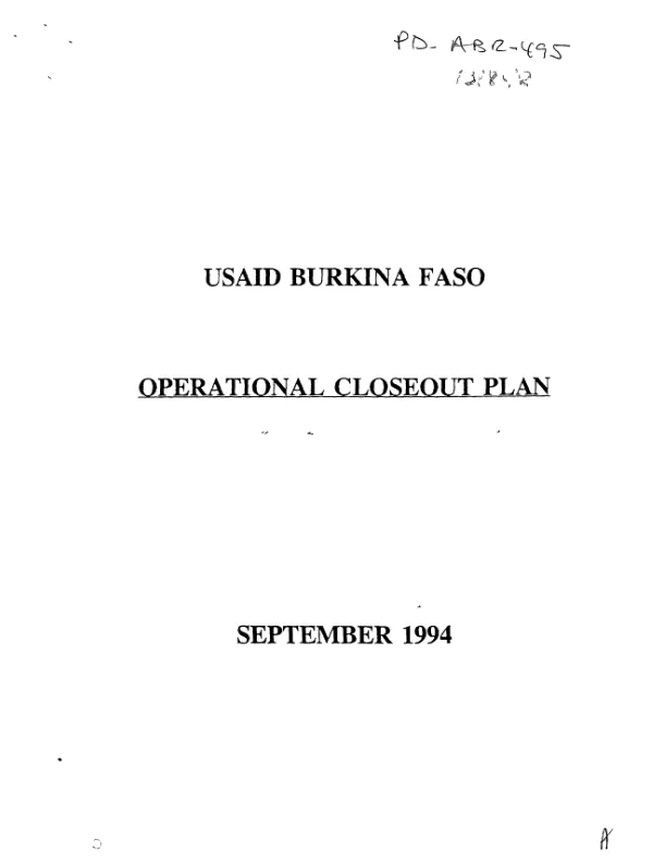 USAID/Burkina Faso operational close-out plan