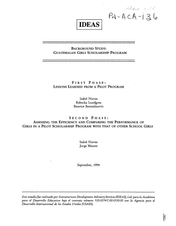 Background study : Guatemalan girls scholarship program