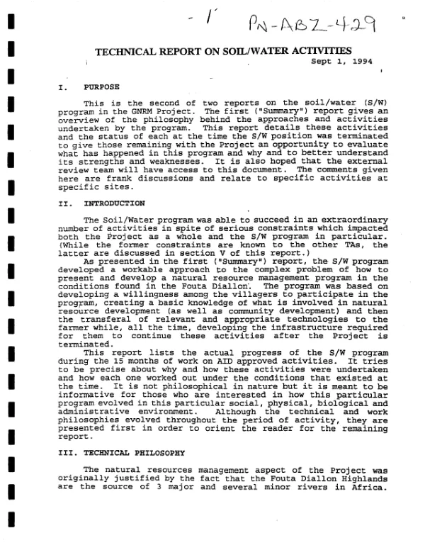 Technical report on soil/water activities