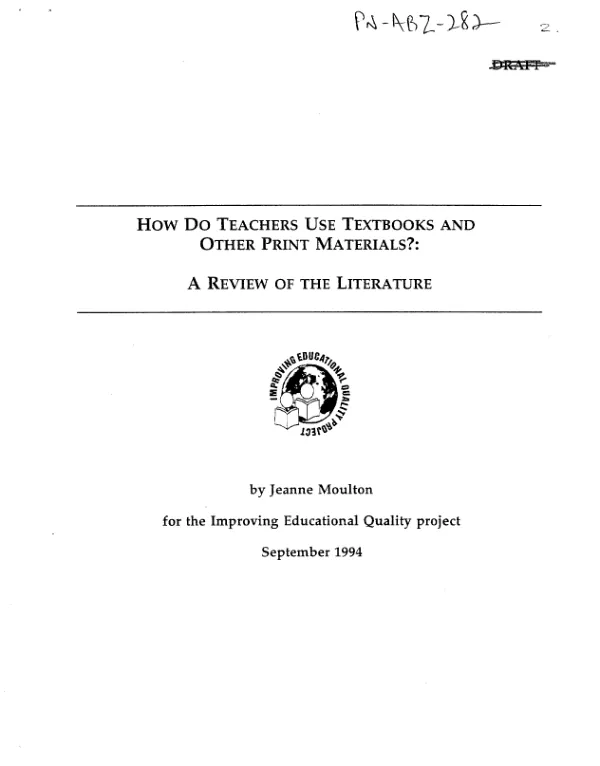 How do teachers use textbooks and other print materials? : a review of the literature