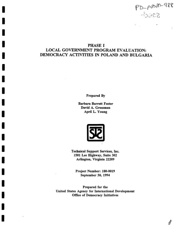 Phase I local government program evaluation : democracy activities in Poland and Bulgaria