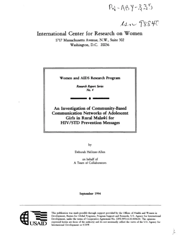 Investigation of community-based communication networks of adolescent girls in rural Malawi for HIV/STD prevention messages