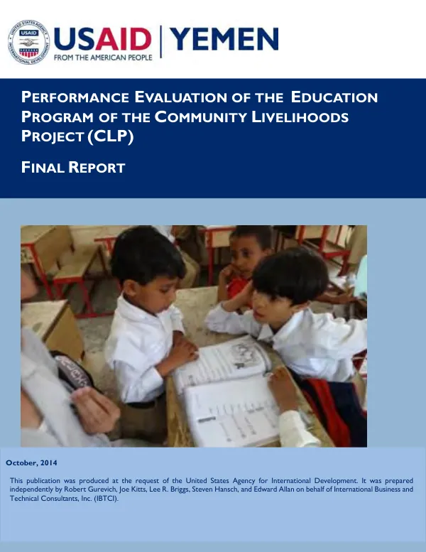 Performance evaluation of the education program of the community livelihoods project (CLP) : final report
