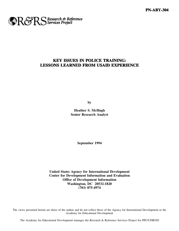 Key issues in police training : lessons learned from USAID experience