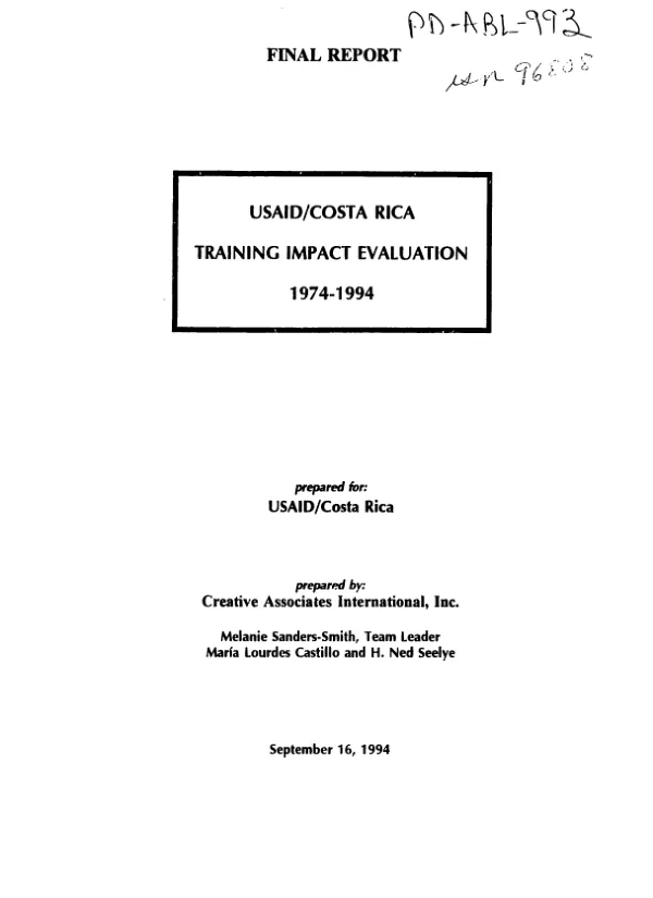 Final report : USAID/Costa Rica training impact evaluation -- 1974-1994