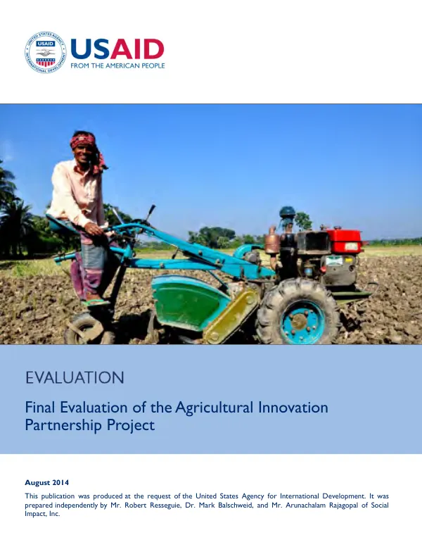 Final evaluation of the agricultural innovation partnership project : final performance evaluation