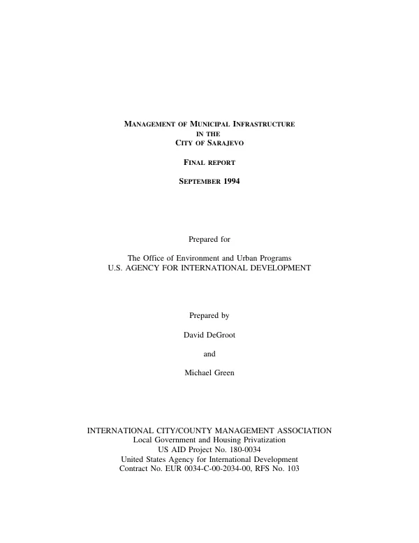 Management of municipal infrastructure in the City of Sarajevo -- final report
