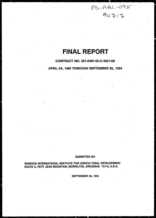 USAID-Government of Pakistan : forestry planning and development project, contract no. 391-0481-00-C-5021-00 [i.e. 391-0481-C-00-5021-00], April 24, 1985 through September 30, 1994