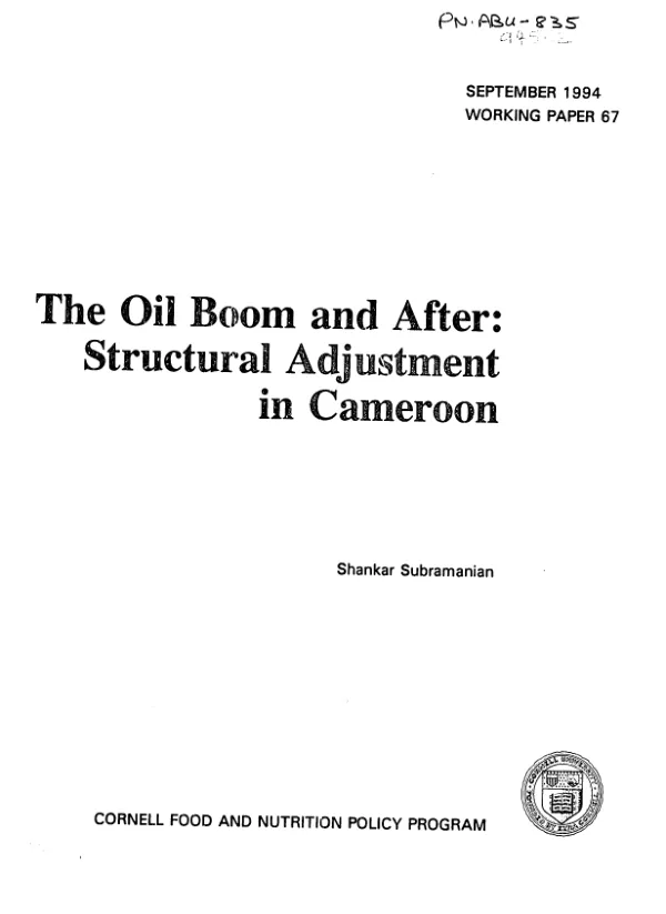 Oil boom and after : structural adjustment in Cameroon