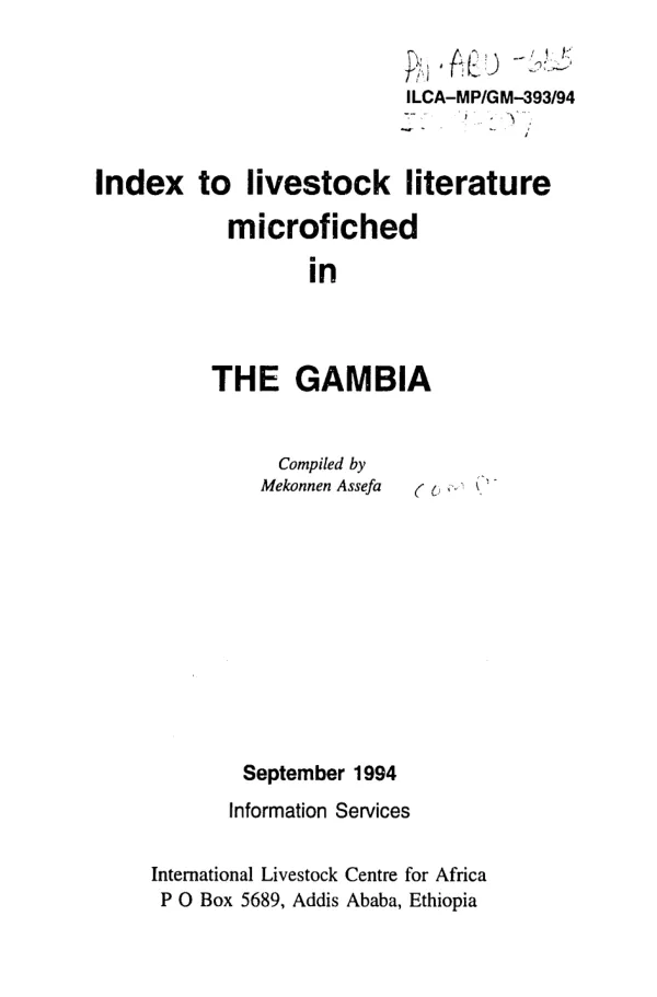 Index to livestock literature microfiche in The Gambia
