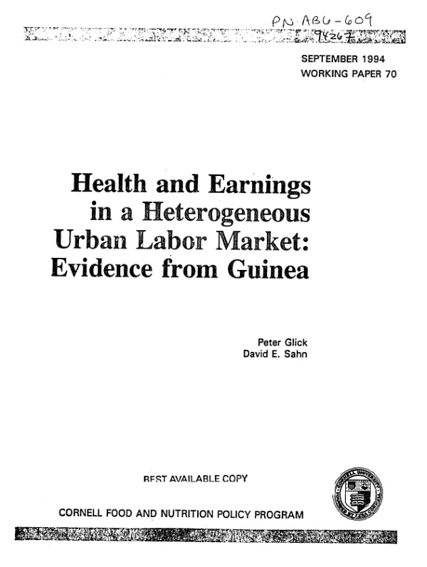 Health and earnings in a heterogeneous urban labor market : evidence from Guinea