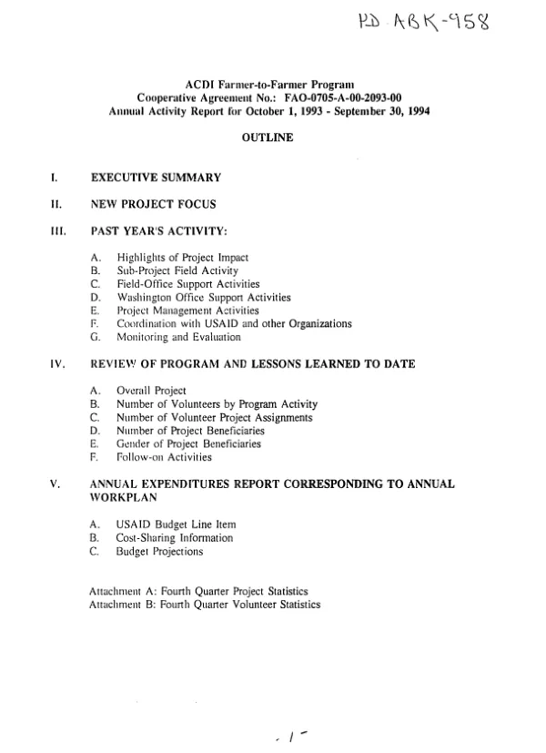 ACDI [Agricultural Cooperative Development International] farmer-to-farmer program, cooperative agreement no. FAO-0705-A-00-2093-00 : annual activity report for October 1, 1993-September 30, 1994