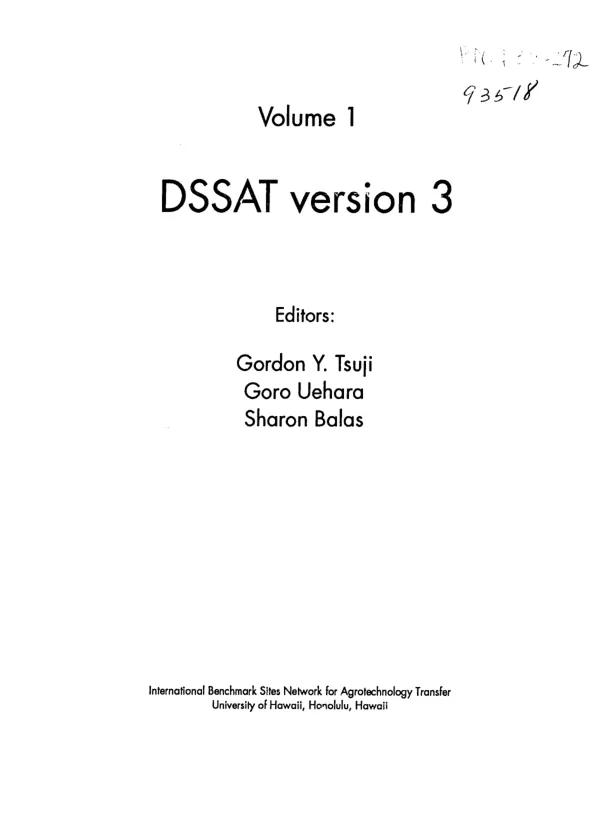 DSSAT (Decision Support System for Agrotechnology Transfer) : version 3