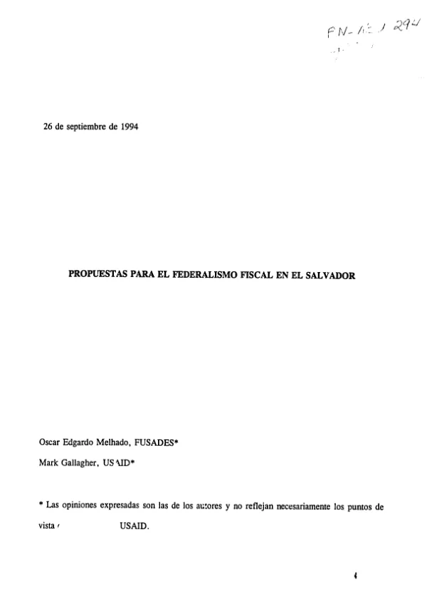 Propuestas para el federalismo fiscal en El Salvador