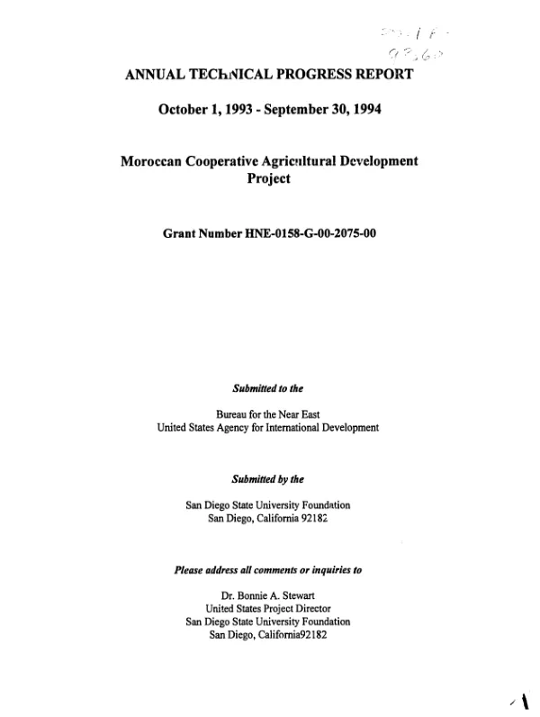 Annual technical progress report, October 1, 1993-September 30, 1994 : Moroccan cooperative agricultural development project -- grant number HNE-0158-G-00-2075-00