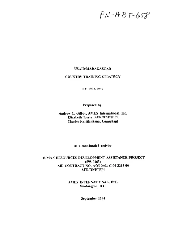 USAID/Madagascar country training strategy, FY 1993-1997