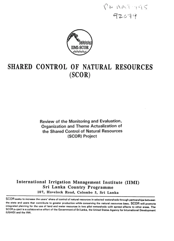 Review of the monitoring and evaluation, organization, and theme actualization of the shared control of natural resources (SCOR) project