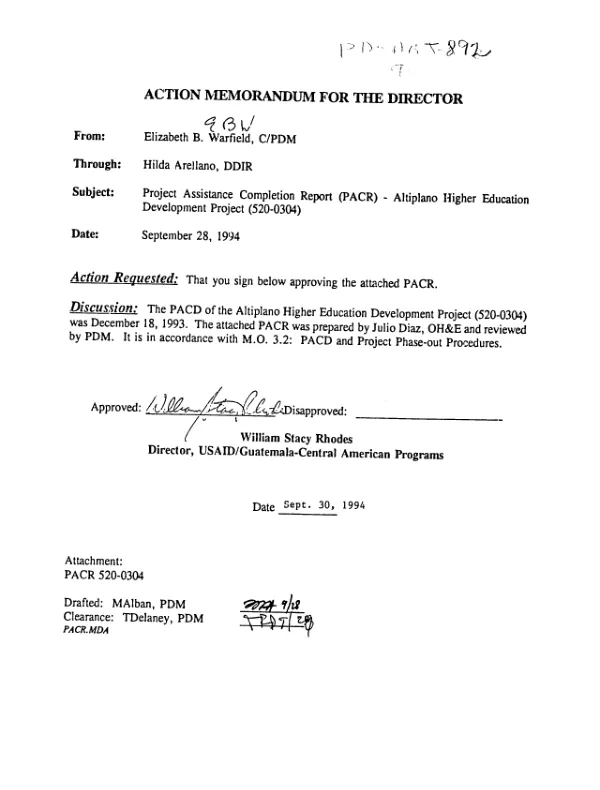 Project assistance completion report (PACR) : Altiplano higher education development project (520-0304)