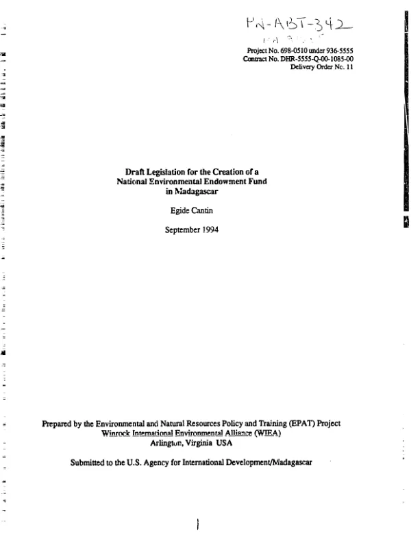Draft legislation for the creation of a national environmental endowment fund in Madagascar